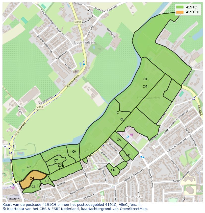 Afbeelding van het postcodegebied 4191 CH op de kaart.