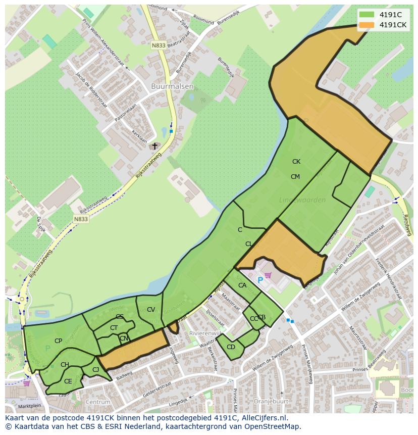 Afbeelding van het postcodegebied 4191 CK op de kaart.