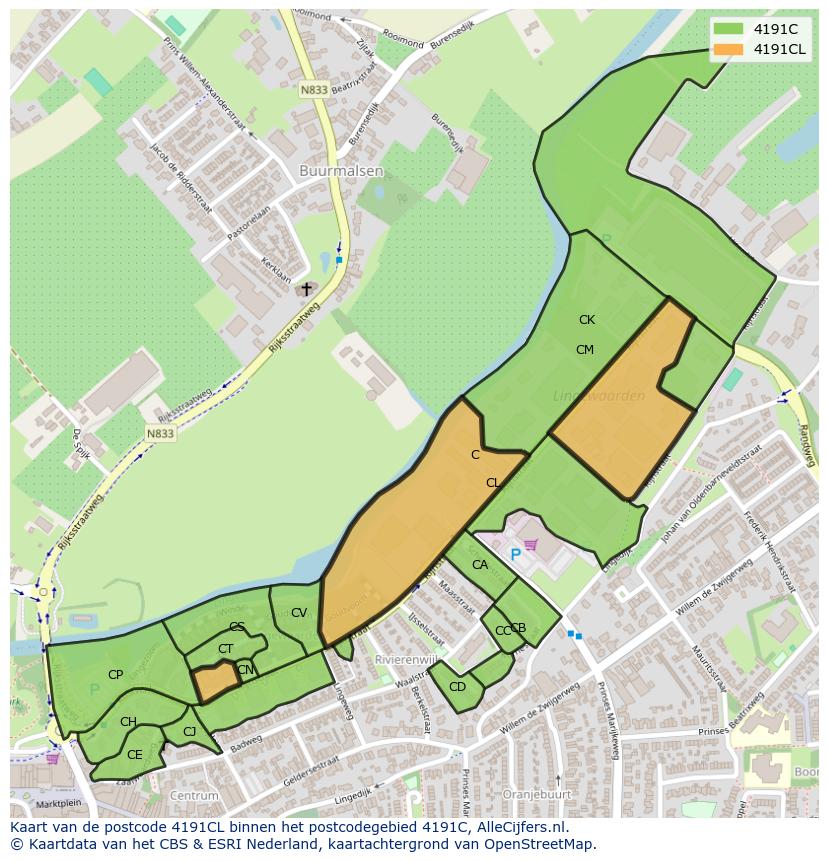 Afbeelding van het postcodegebied 4191 CL op de kaart.