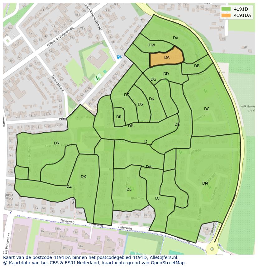 Afbeelding van het postcodegebied 4191 DA op de kaart.