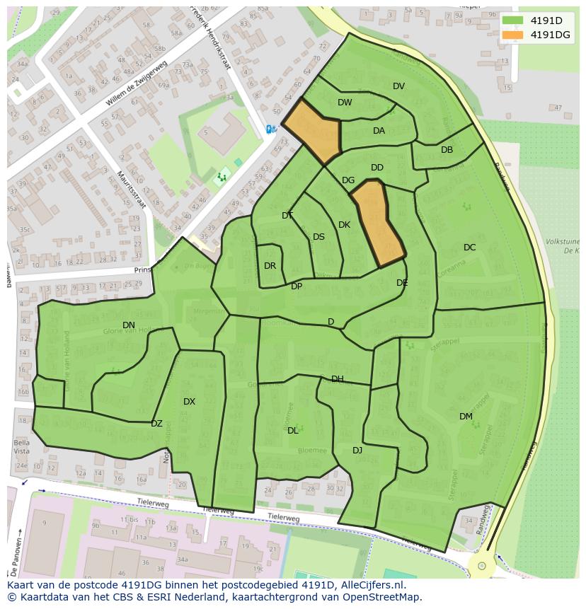 Afbeelding van het postcodegebied 4191 DG op de kaart.