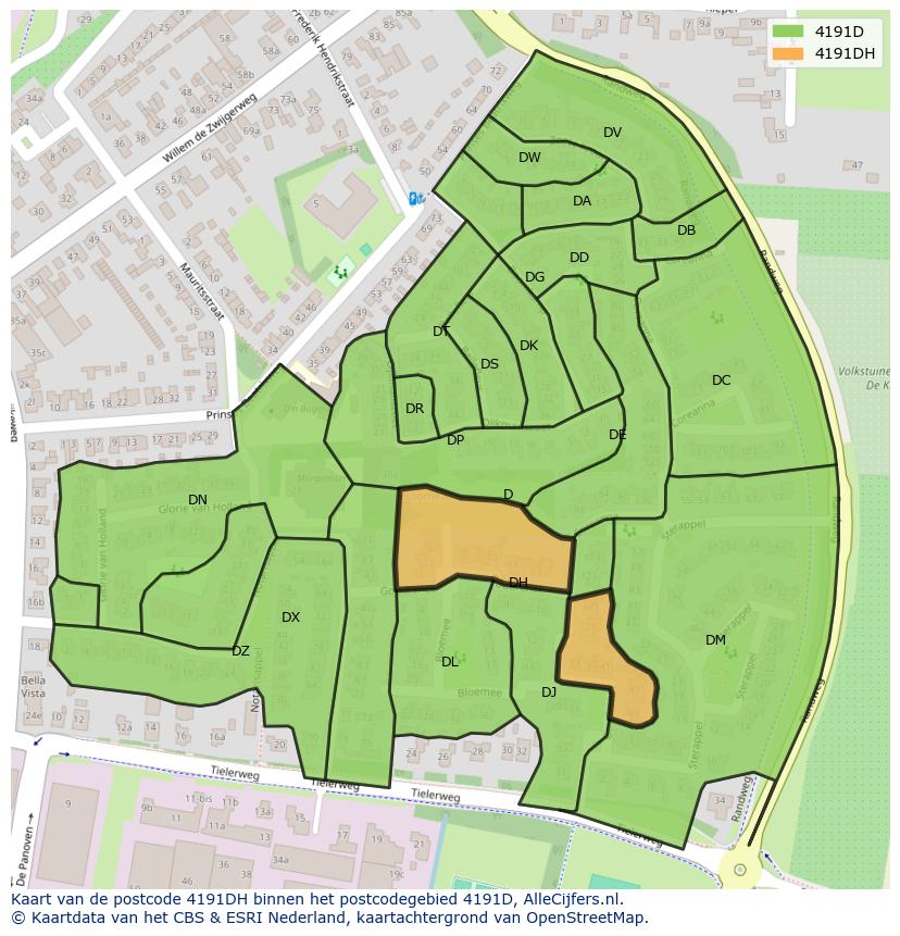 Afbeelding van het postcodegebied 4191 DH op de kaart.