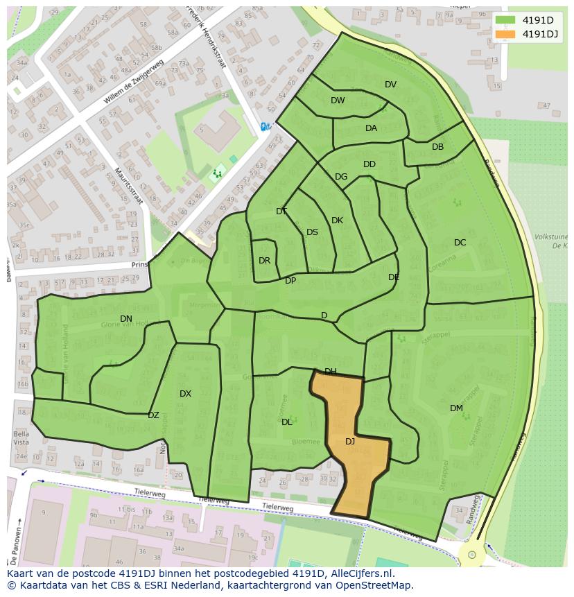 Afbeelding van het postcodegebied 4191 DJ op de kaart.