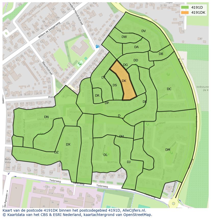 Afbeelding van het postcodegebied 4191 DK op de kaart.