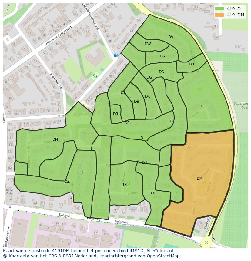 Afbeelding van het postcodegebied 4191 DM op de kaart.