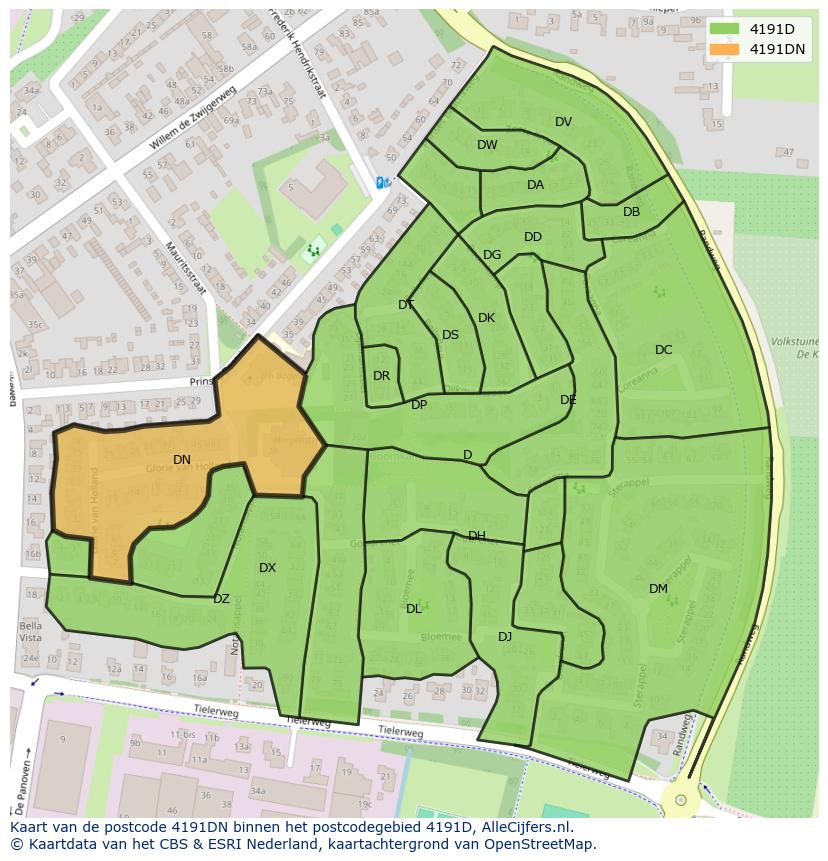 Afbeelding van het postcodegebied 4191 DN op de kaart.