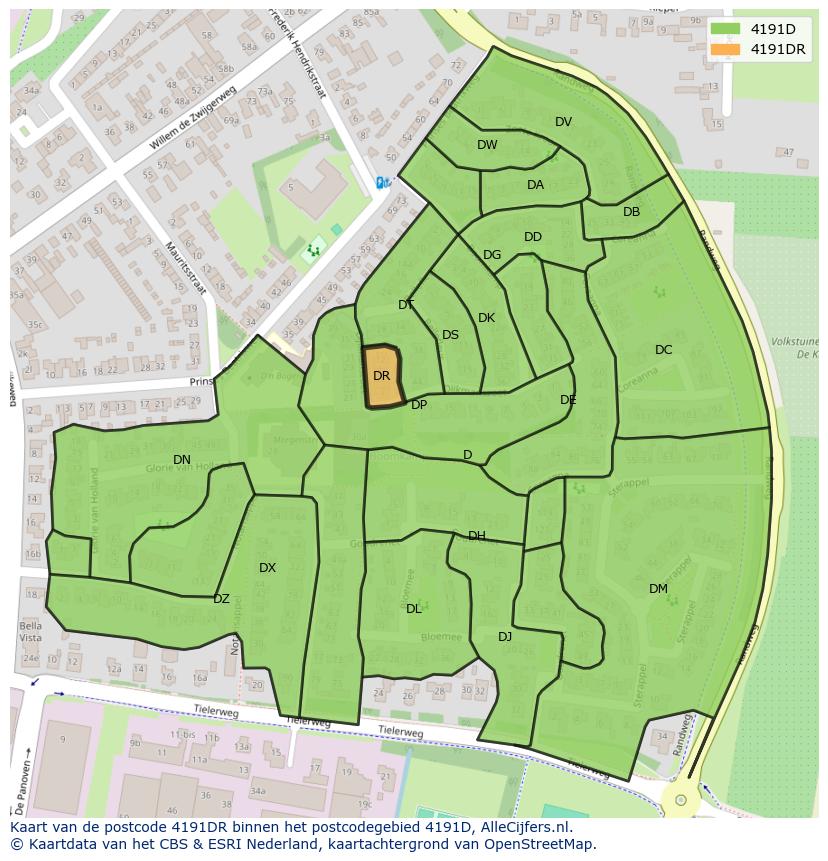Afbeelding van het postcodegebied 4191 DR op de kaart.