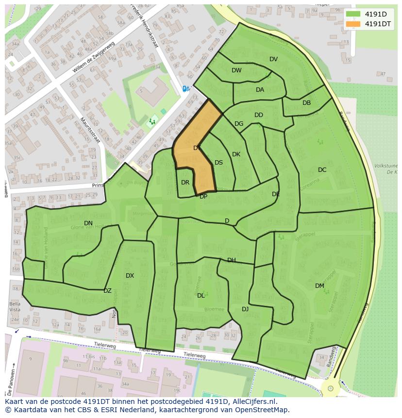 Afbeelding van het postcodegebied 4191 DT op de kaart.