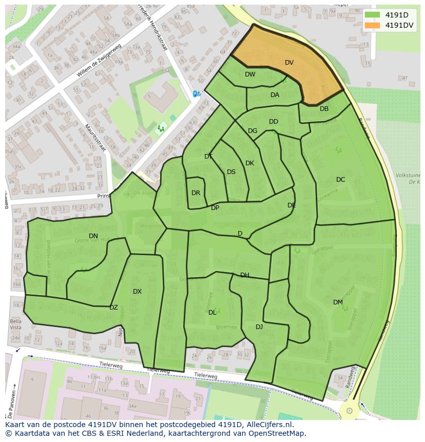 Afbeelding van het postcodegebied 4191 DV op de kaart.