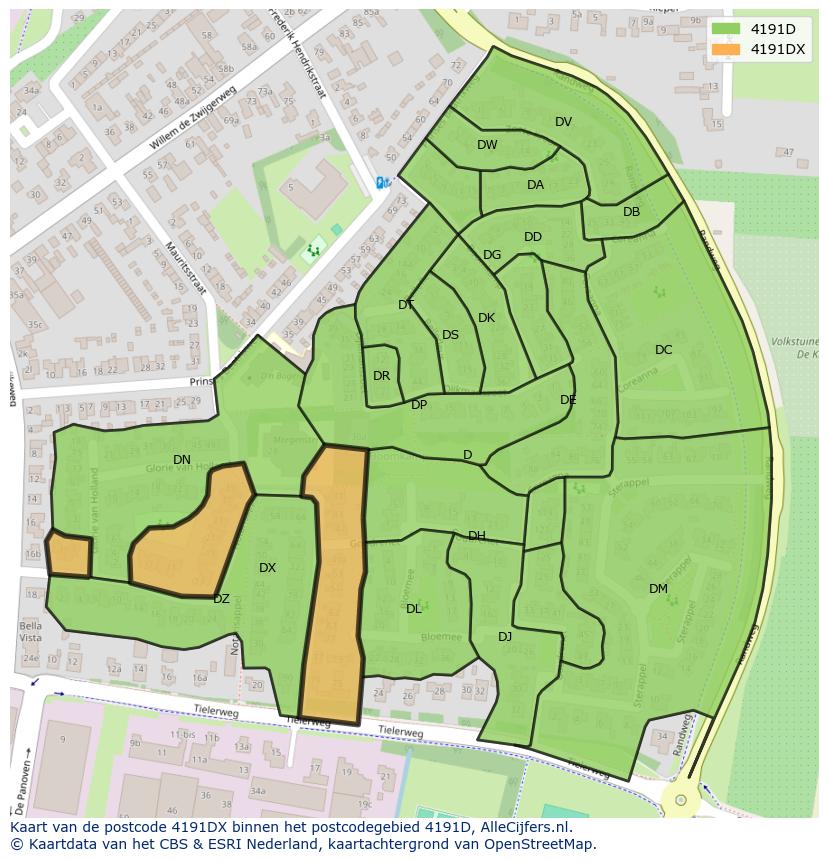 Afbeelding van het postcodegebied 4191 DX op de kaart.