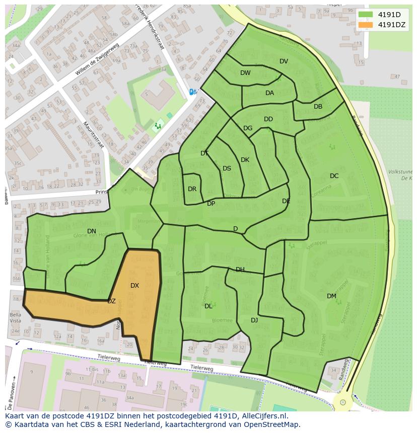 Afbeelding van het postcodegebied 4191 DZ op de kaart.