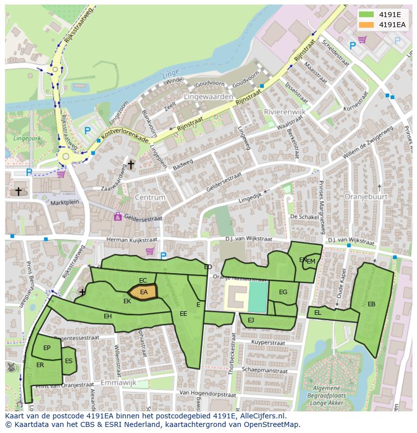 Afbeelding van het postcodegebied 4191 EA op de kaart.