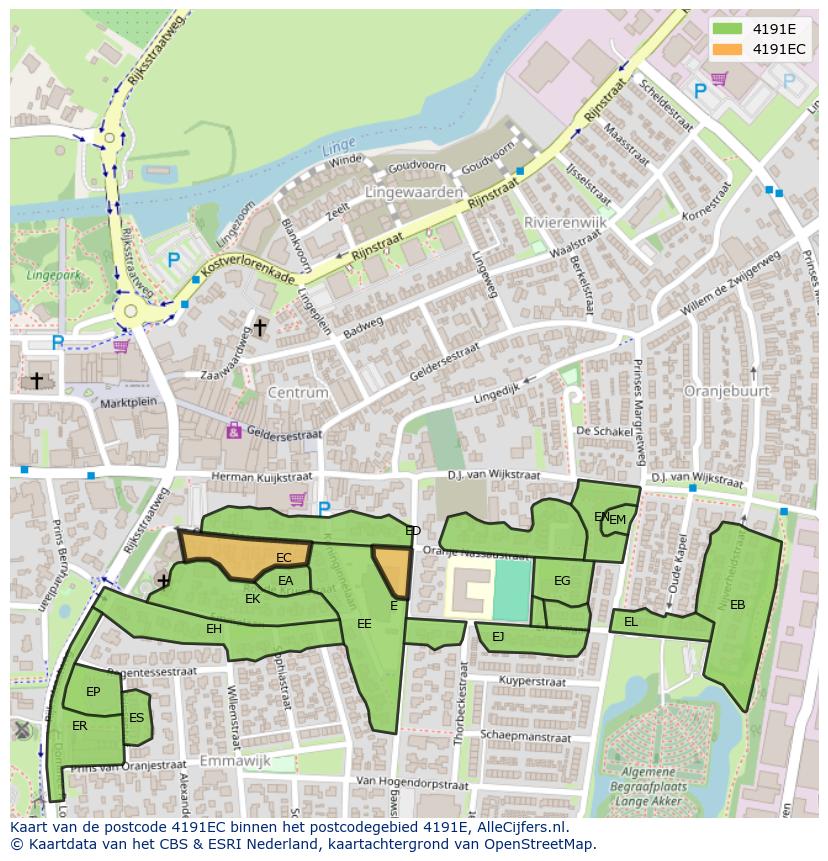 Afbeelding van het postcodegebied 4191 EC op de kaart.