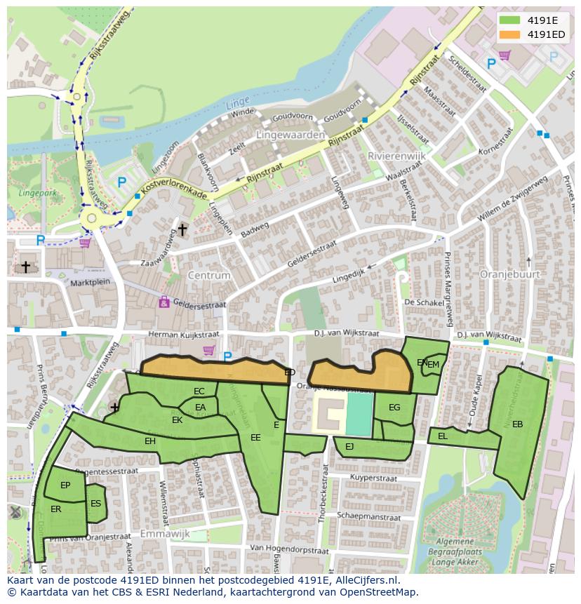Afbeelding van het postcodegebied 4191 ED op de kaart.