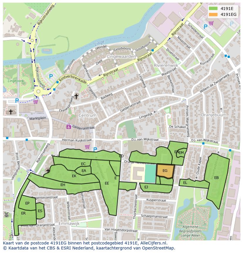 Afbeelding van het postcodegebied 4191 EG op de kaart.
