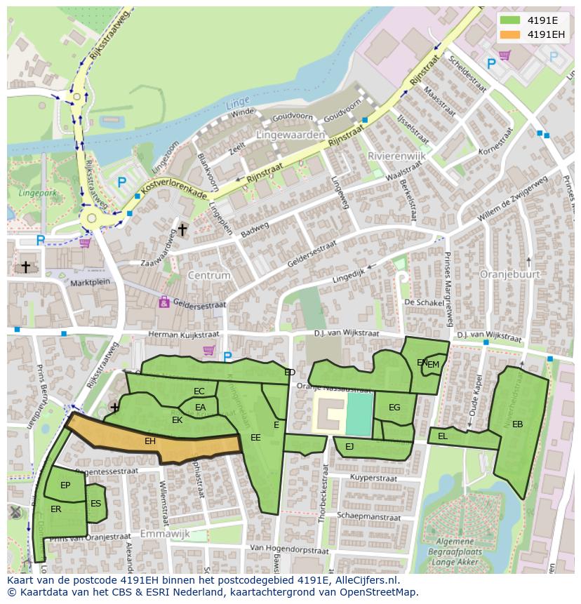 Afbeelding van het postcodegebied 4191 EH op de kaart.