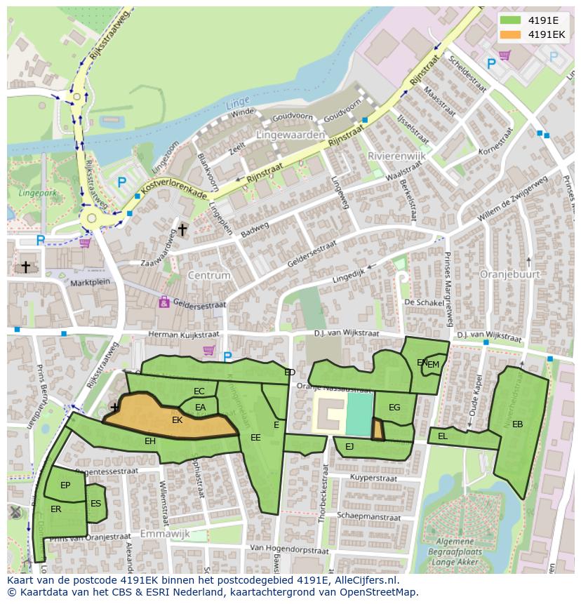 Afbeelding van het postcodegebied 4191 EK op de kaart.