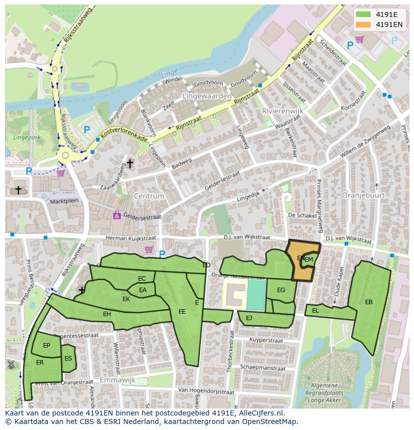 Afbeelding van het postcodegebied 4191 EN op de kaart.