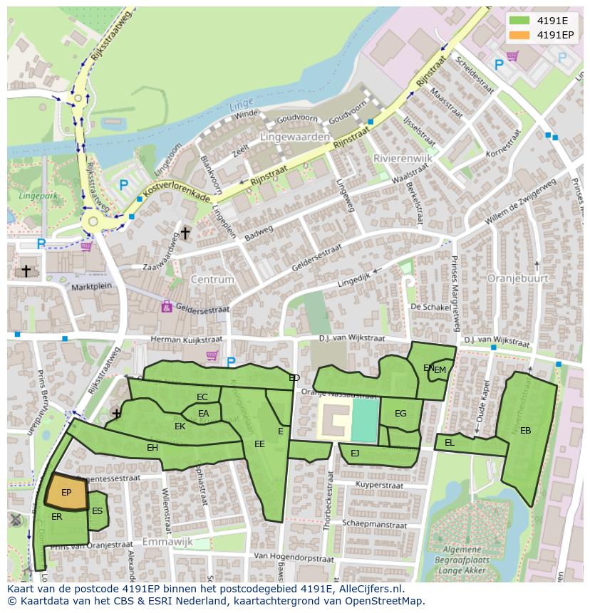 Afbeelding van het postcodegebied 4191 EP op de kaart.