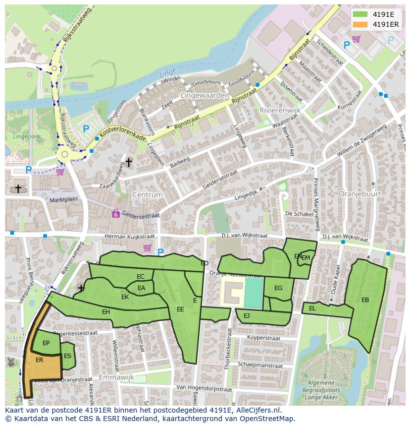 Afbeelding van het postcodegebied 4191 ER op de kaart.