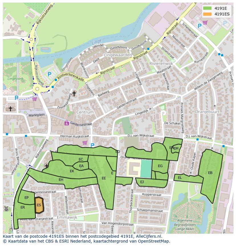 Afbeelding van het postcodegebied 4191 ES op de kaart.