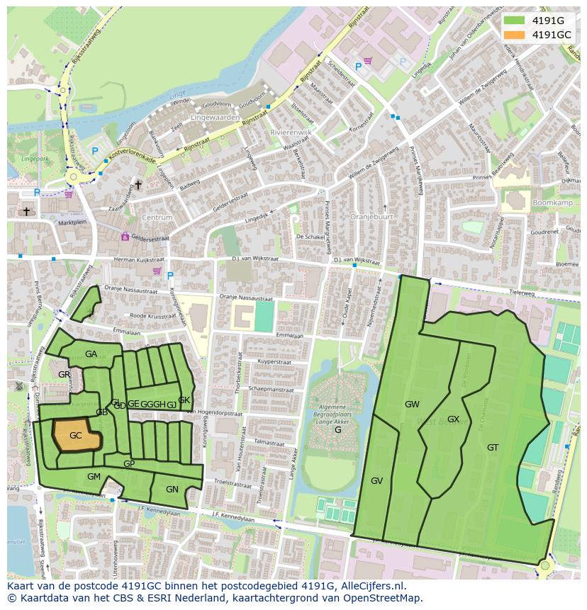 Afbeelding van het postcodegebied 4191 GC op de kaart.