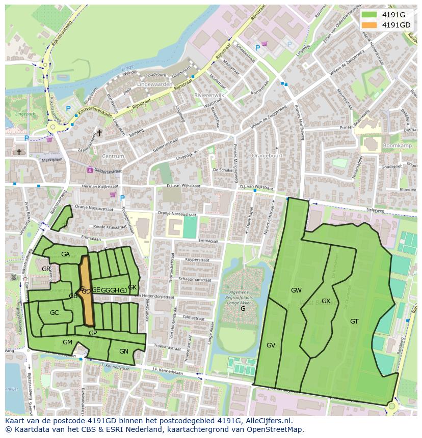 Afbeelding van het postcodegebied 4191 GD op de kaart.