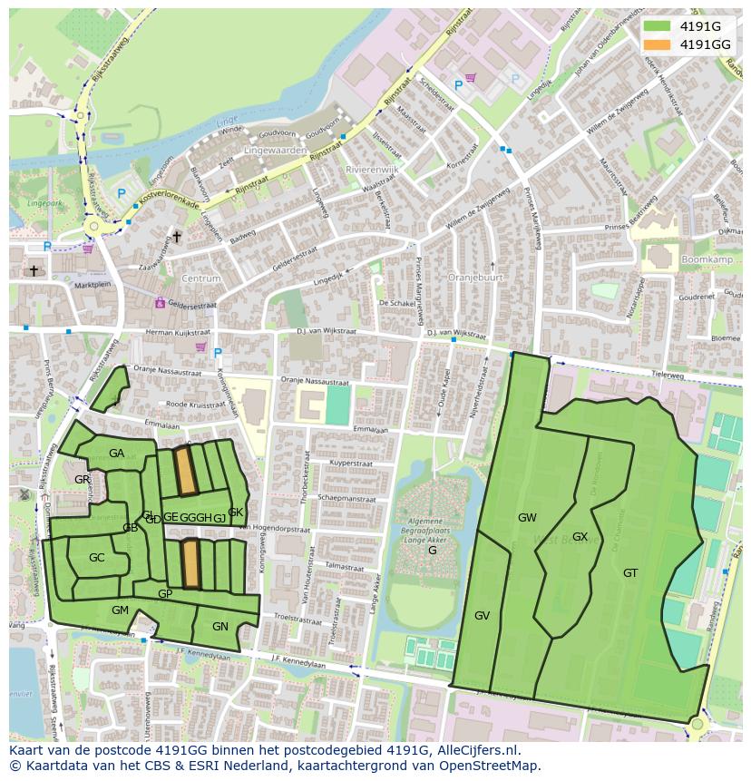 Afbeelding van het postcodegebied 4191 GG op de kaart.