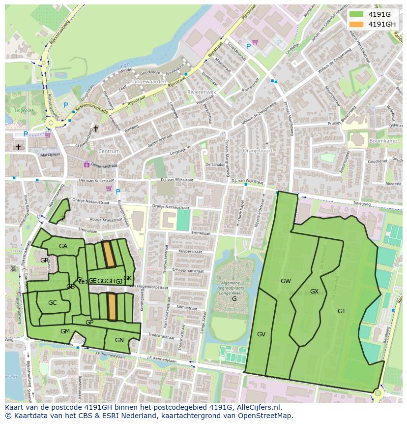 Afbeelding van het postcodegebied 4191 GH op de kaart.