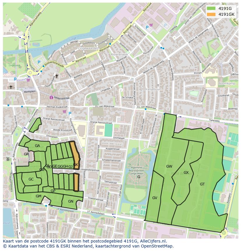 Afbeelding van het postcodegebied 4191 GK op de kaart.