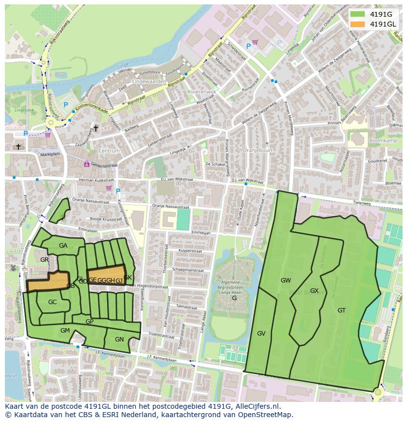 Afbeelding van het postcodegebied 4191 GL op de kaart.