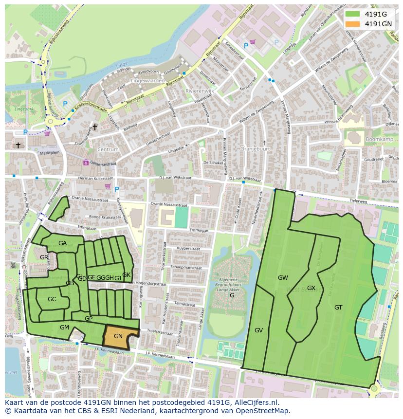 Afbeelding van het postcodegebied 4191 GN op de kaart.