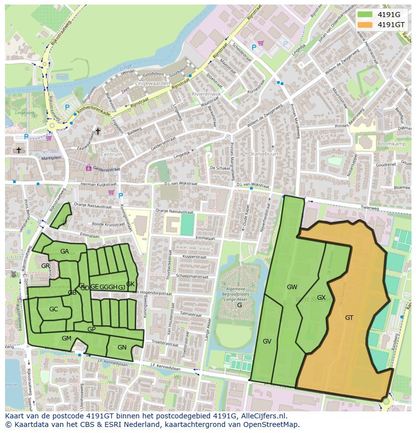 Afbeelding van het postcodegebied 4191 GT op de kaart.