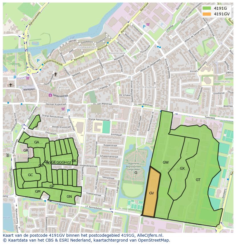 Afbeelding van het postcodegebied 4191 GV op de kaart.