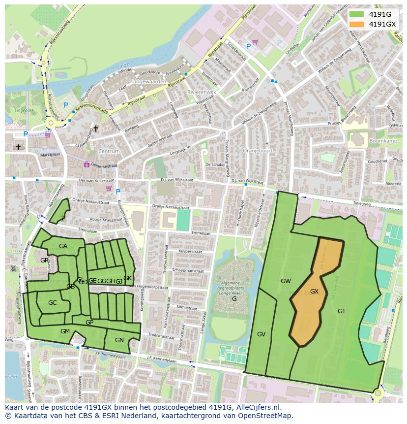 Afbeelding van het postcodegebied 4191 GX op de kaart.