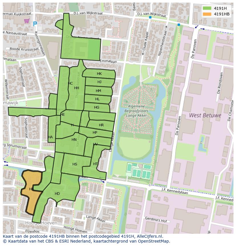 Afbeelding van het postcodegebied 4191 HB op de kaart.