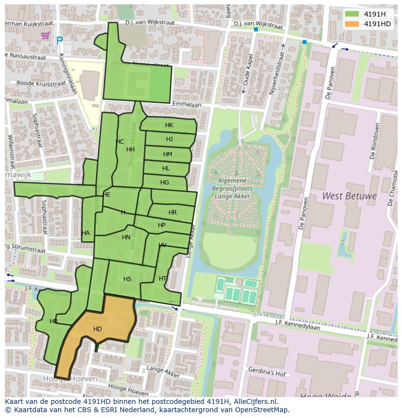 Afbeelding van het postcodegebied 4191 HD op de kaart.