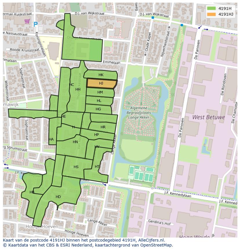 Afbeelding van het postcodegebied 4191 HJ op de kaart.