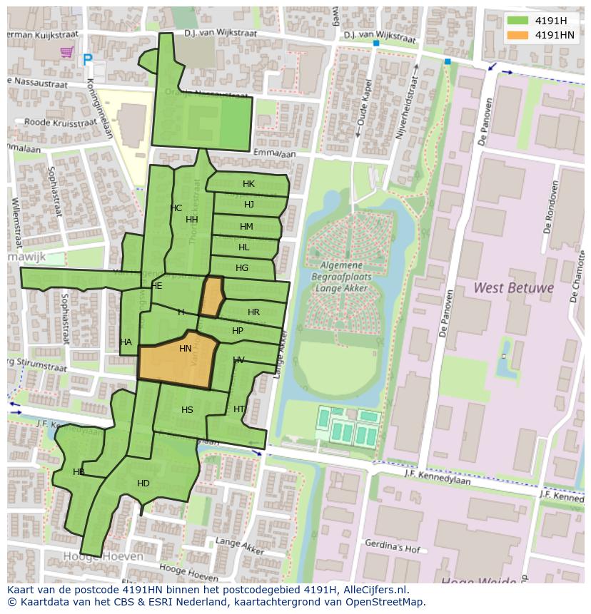 Afbeelding van het postcodegebied 4191 HN op de kaart.