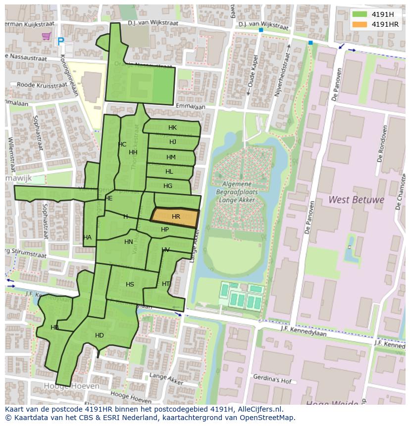 Afbeelding van het postcodegebied 4191 HR op de kaart.