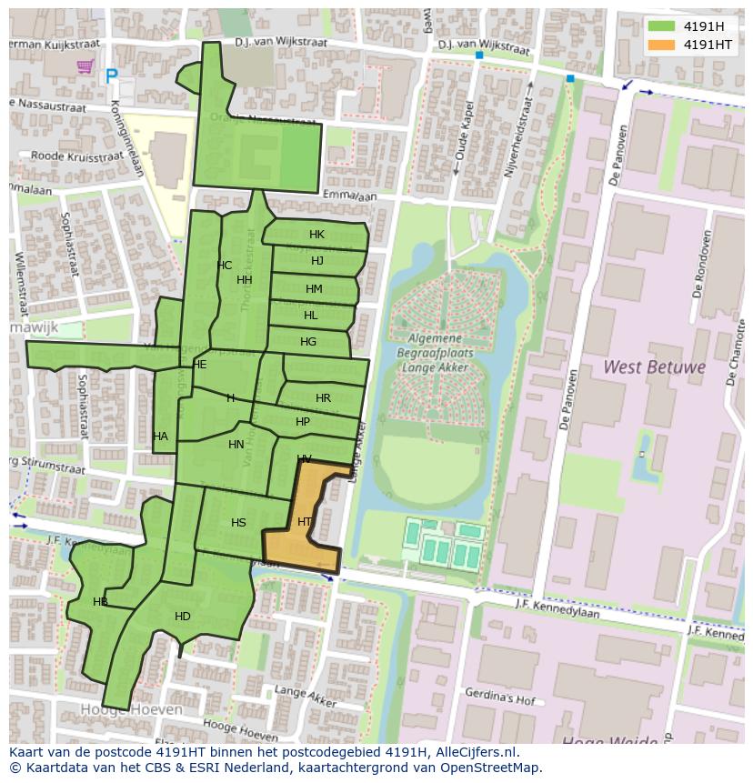 Afbeelding van het postcodegebied 4191 HT op de kaart.