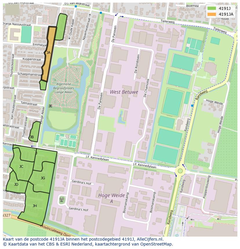 Afbeelding van het postcodegebied 4191 JA op de kaart.