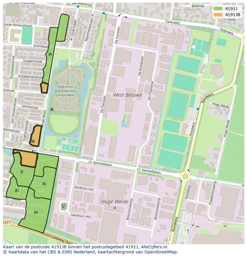 Afbeelding van het postcodegebied 4191 JB op de kaart.