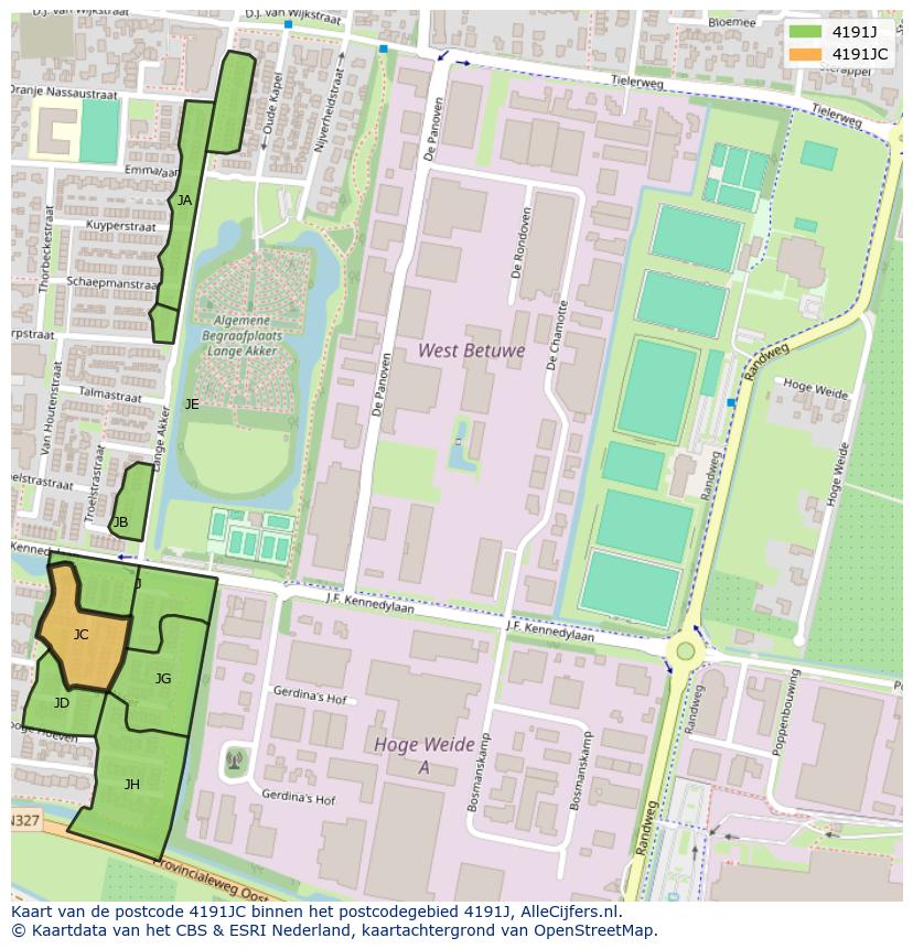 Afbeelding van het postcodegebied 4191 JC op de kaart.
