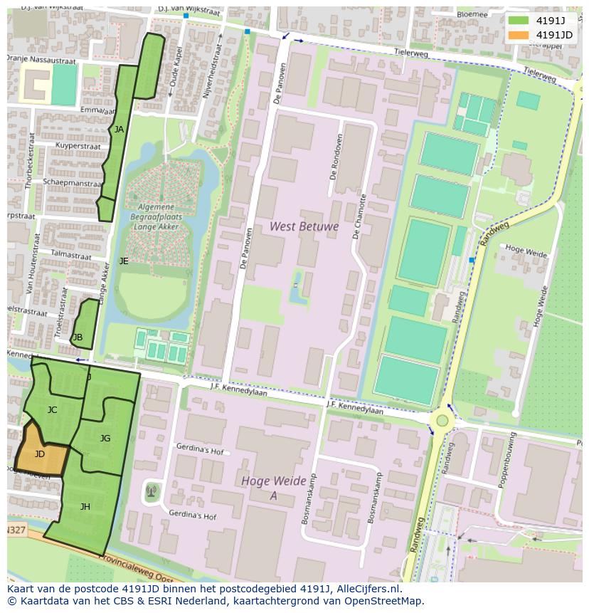 Afbeelding van het postcodegebied 4191 JD op de kaart.