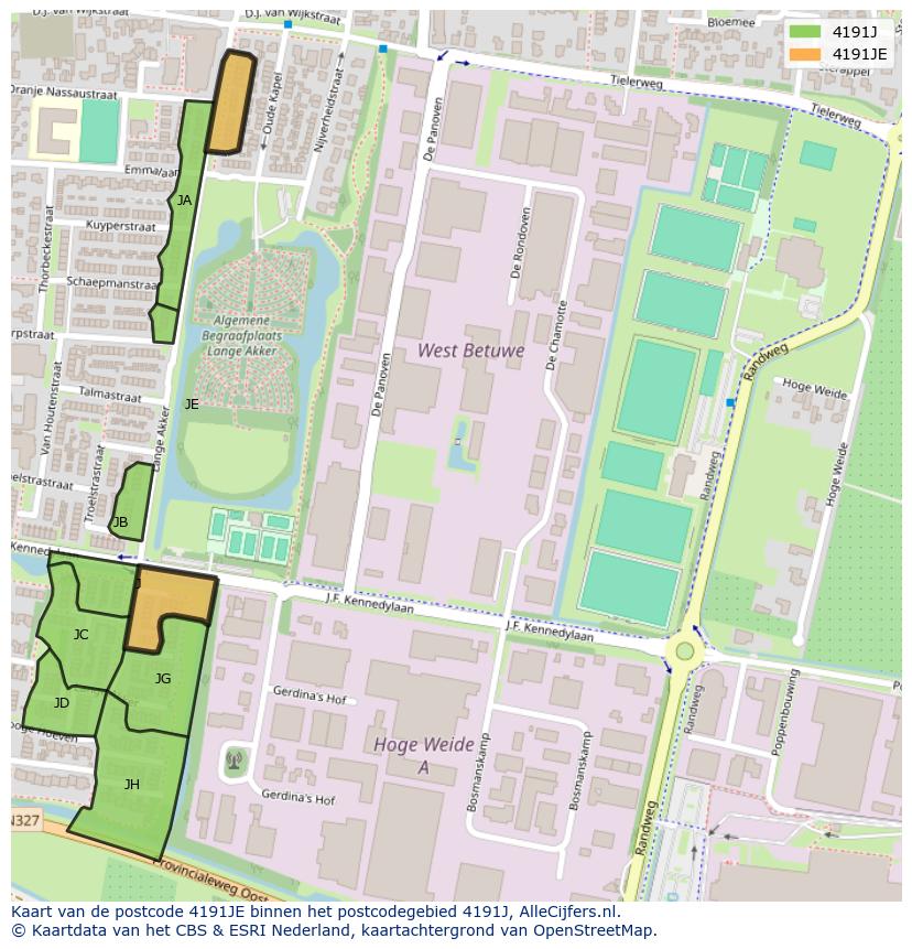 Afbeelding van het postcodegebied 4191 JE op de kaart.