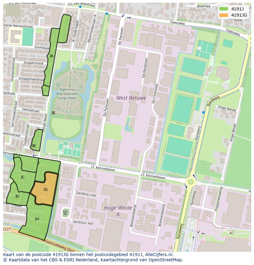 Afbeelding van het postcodegebied 4191 JG op de kaart.