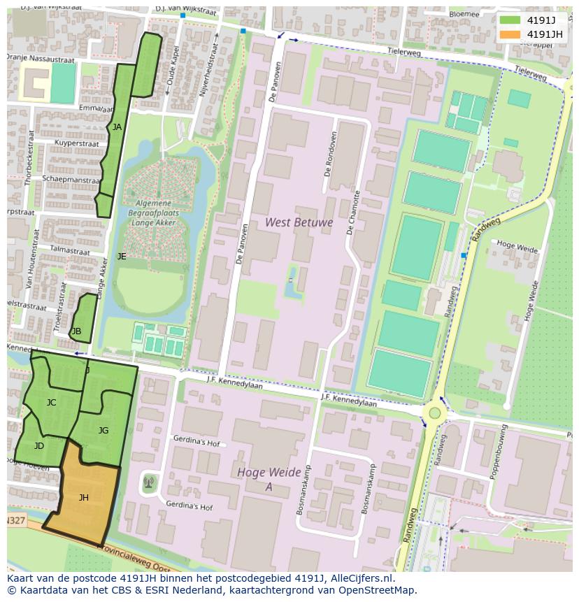 Afbeelding van het postcodegebied 4191 JH op de kaart.