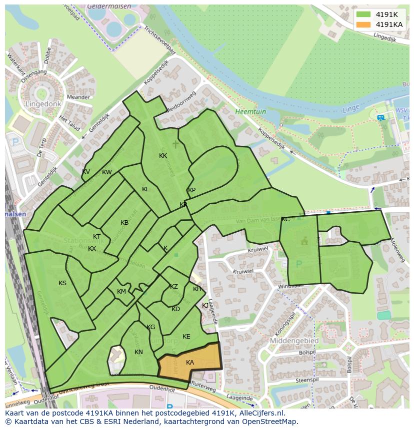 Afbeelding van het postcodegebied 4191 KA op de kaart.