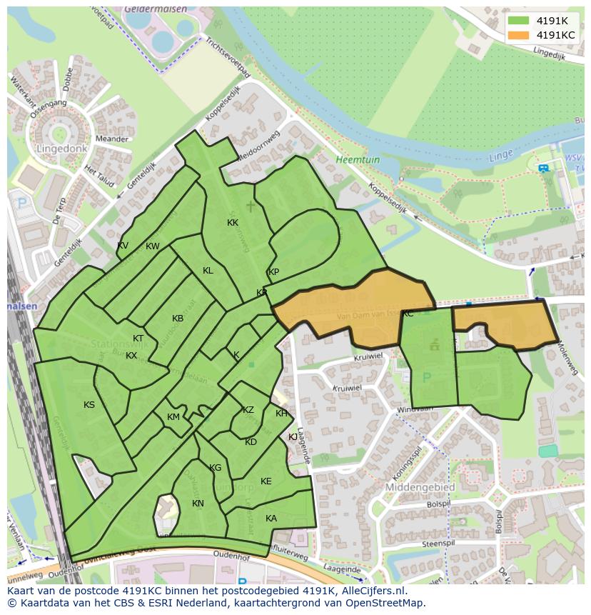 Afbeelding van het postcodegebied 4191 KC op de kaart.